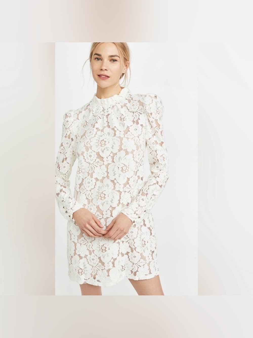 Wayf White Floral Lace Long-Sleeve Mini Dress